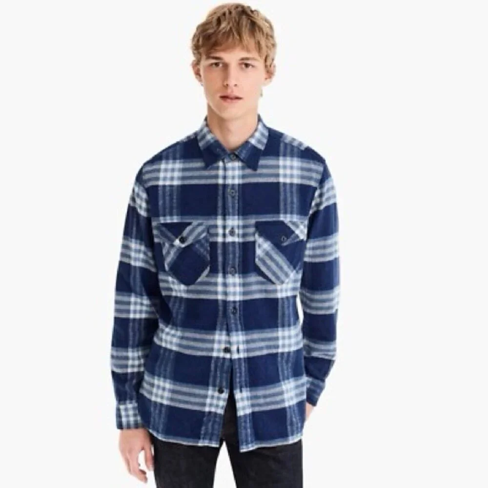 Wallace & Barnes Blue Plaid Flannel Shirt – Size S – 100% Cotton
